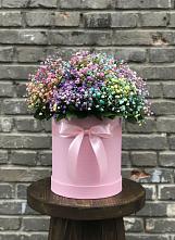 Цветочная композиция из Гипсофила и Розы в шляпной коробке в Костромской