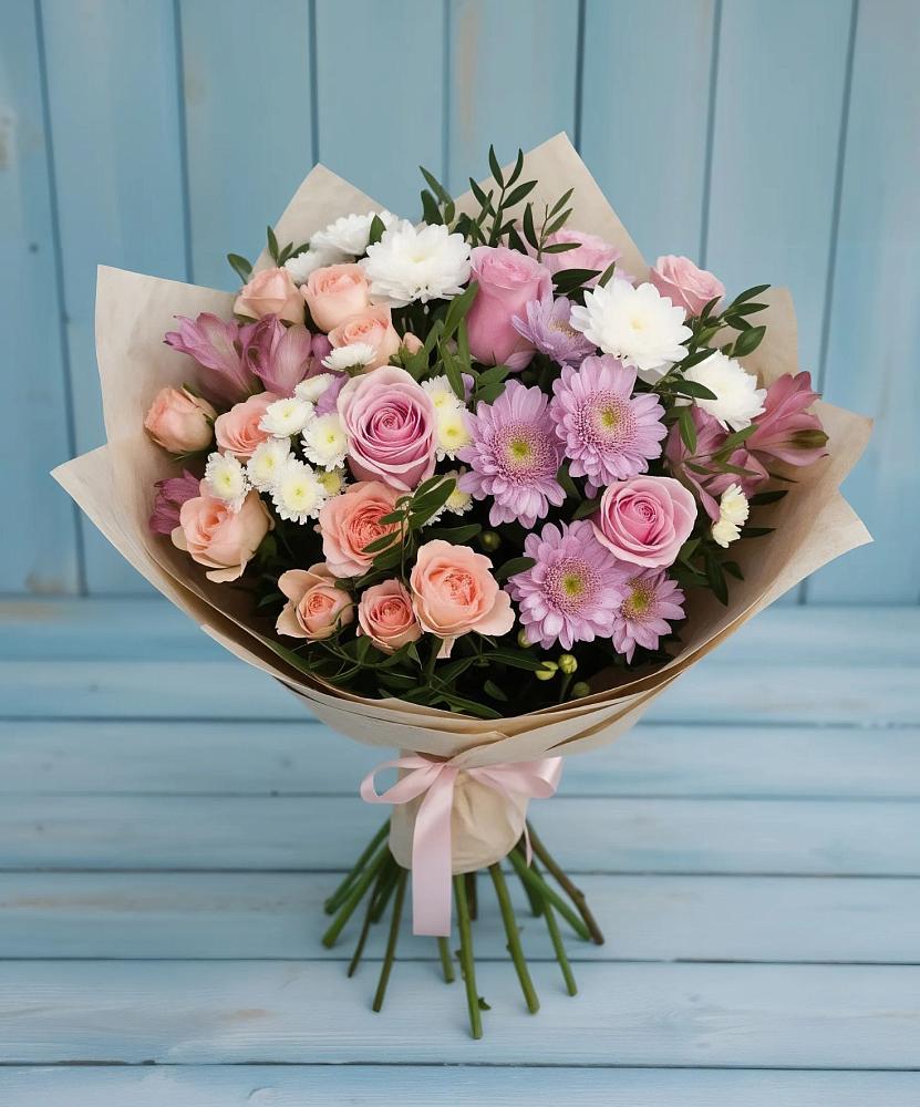 Букет цветов из: Хризантемы, Розы и Альстромерии в Костромской