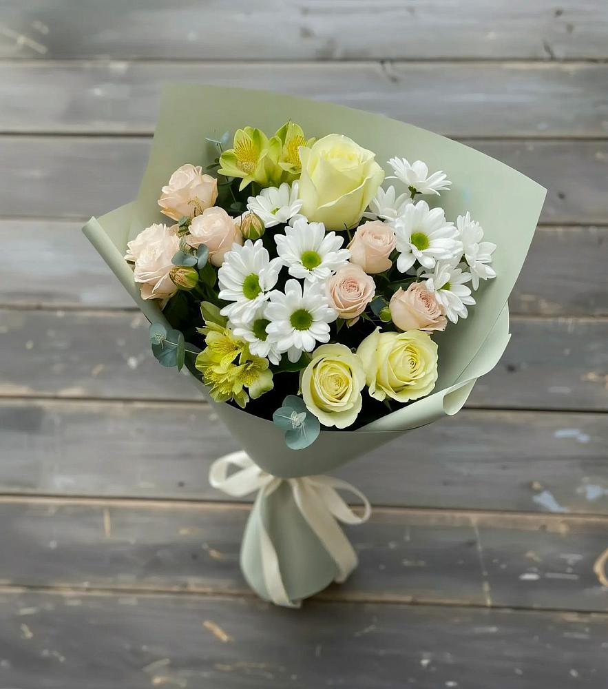 Букет цветов из: Альстромерии, Розы и Хризантемы в Костромской
