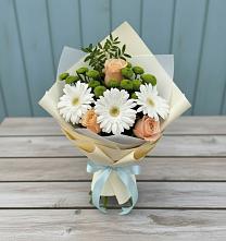 Букет цветов из:  Герберы, Розы и Хризантемы в Костромской